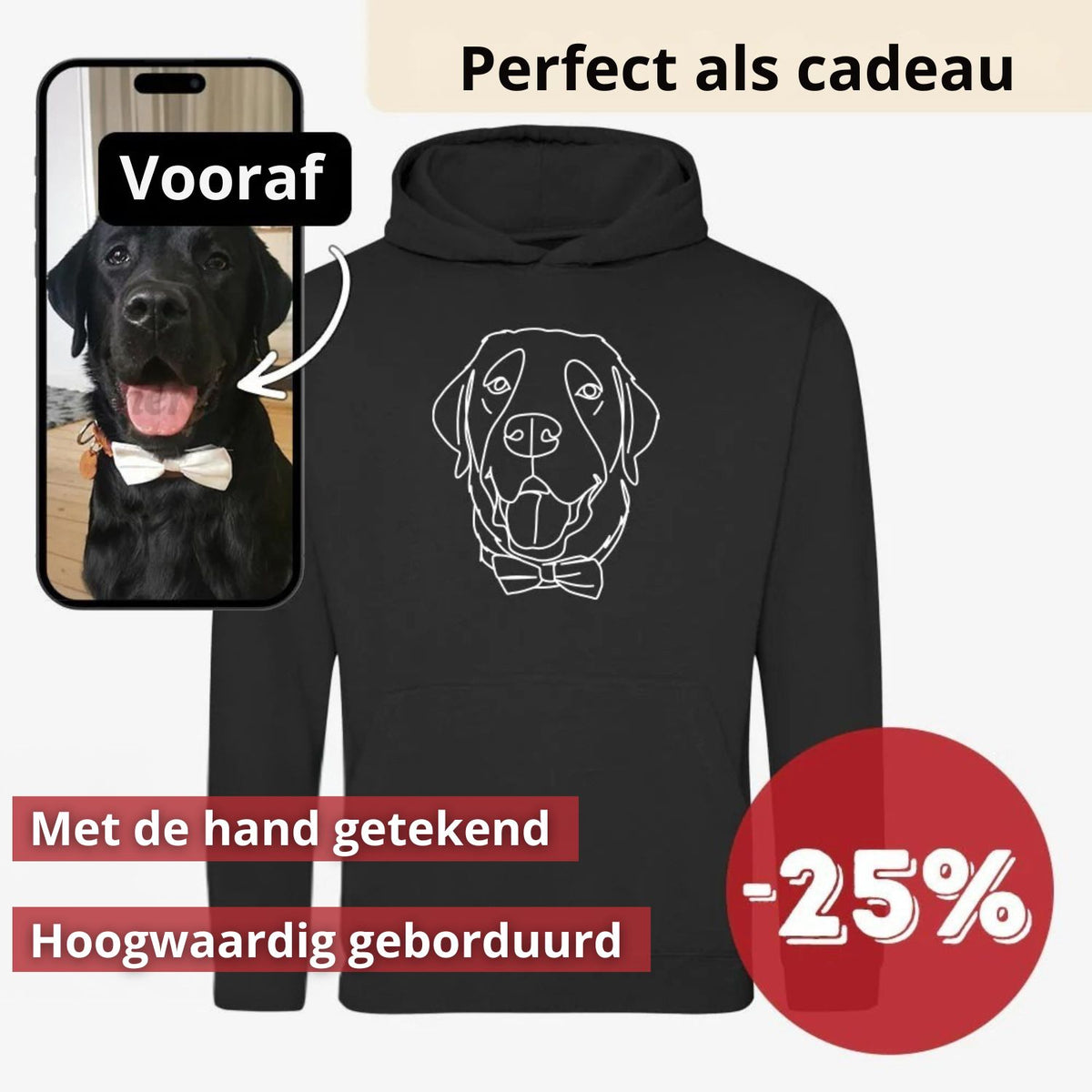LijnLiefde | Geborduurde Hoodie met Jouw Foto – Handgetekend Portret & Premium Borduring