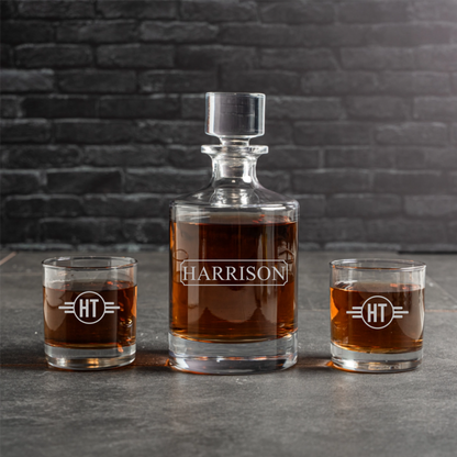 Gepersonaliseerde Aberdeen-karaf met 2 lage whiskyglazen