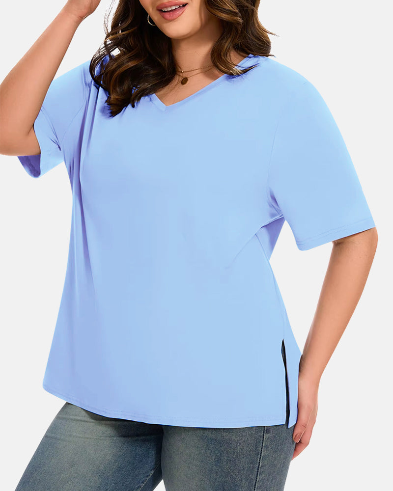 Dames T-Shirts Met V-Hals En Basic Mouw In Plus Size