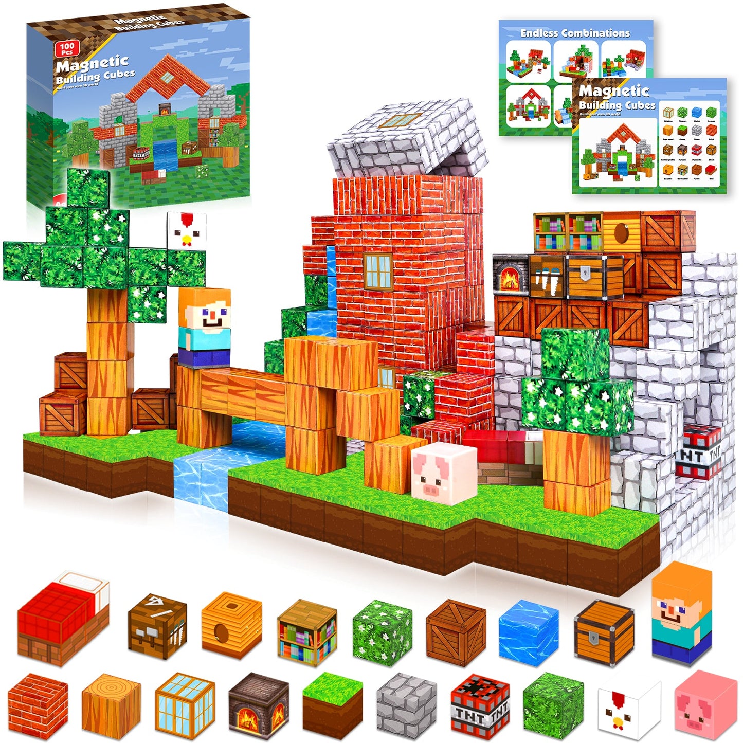 Graslandplezier - Magnetische Bouwtegels STEM Speelgoed | 2025 Dorpscollectie | 100–300 stuks | 2cm