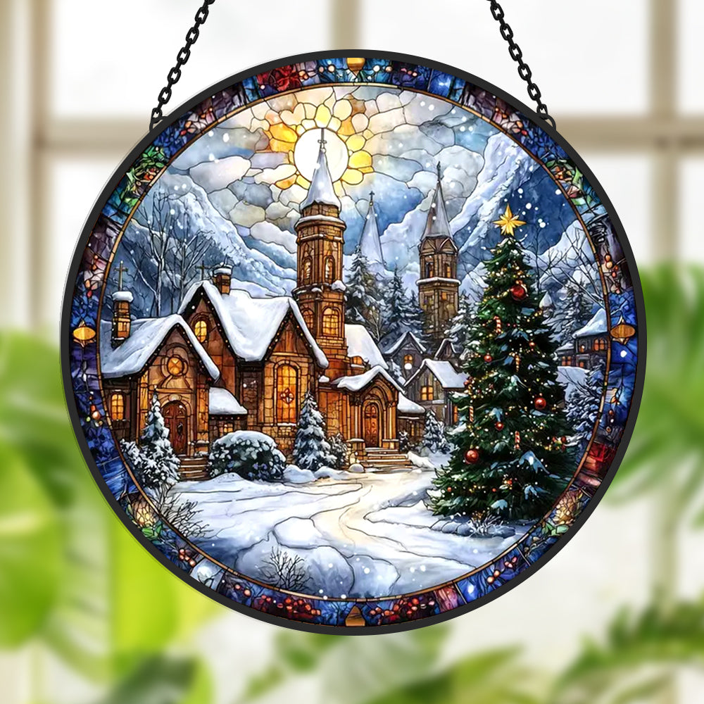 Glas-in-lood Zonvanger - Kerst Sneeuwdorp
