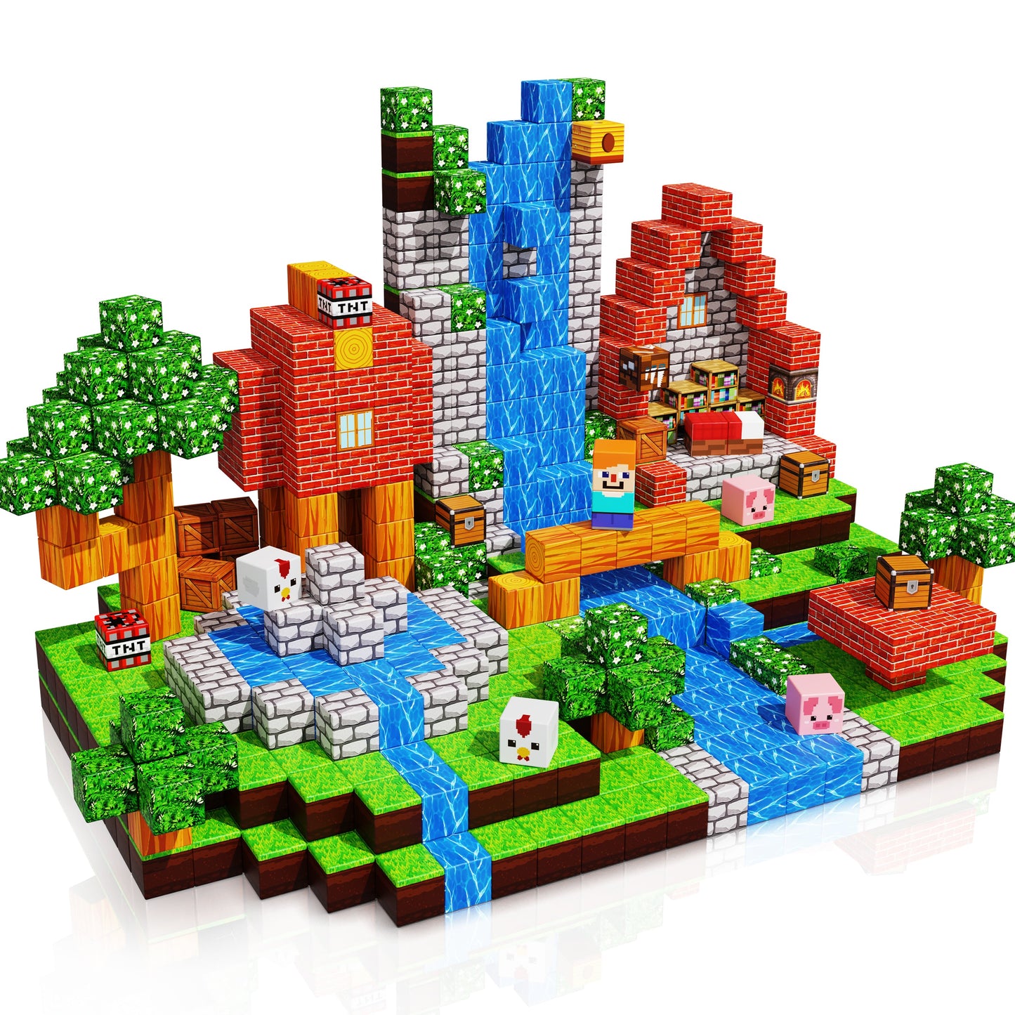 Graslandplezier - Magnetische Bouwtegels STEM Speelgoed | 2025 Dorpscollectie | 100–300 stuks | 2cm