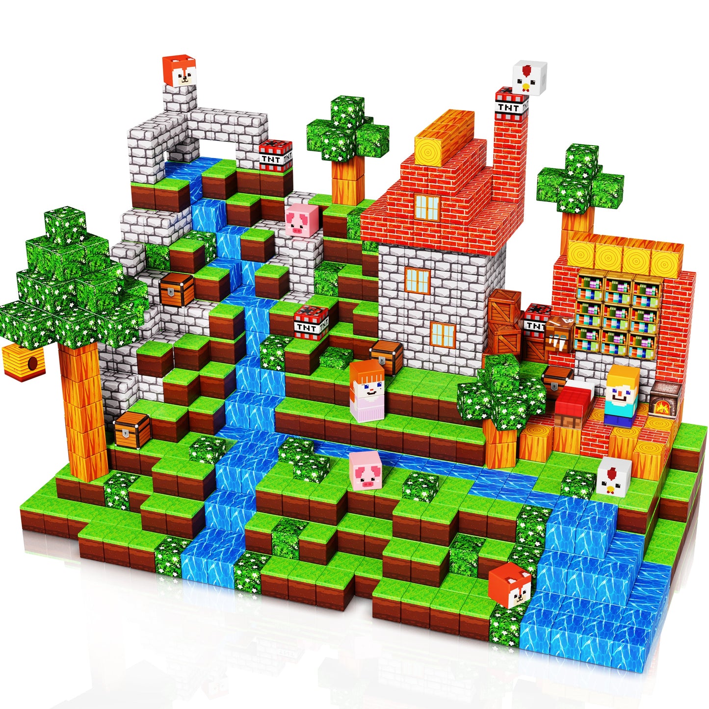 Graslandplezier - Magnetische Bouwtegels STEM Speelgoed | 2025 Dorpscollectie | 100–300 stuks | 2cm