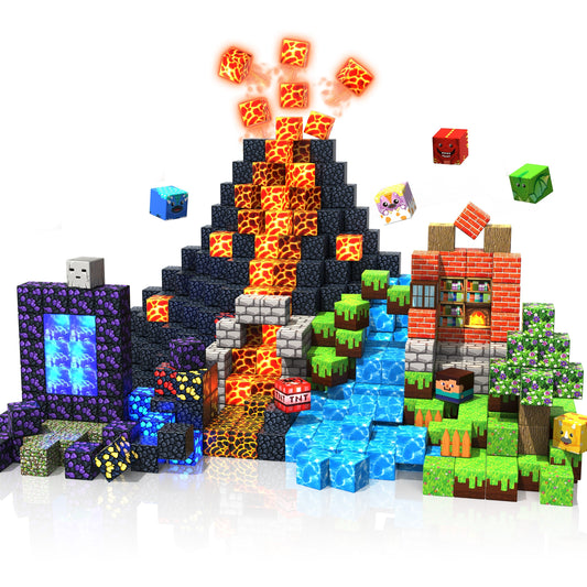 Vulkaanvallei - Magnetische Bouwstenen STEM Speelgoed | 2025 Gloeiende Collectie | 150–300 Stuks | 2cm