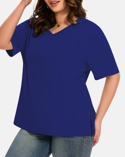 Dames T-Shirts Met V-Hals En Basic Mouw In Plus Size