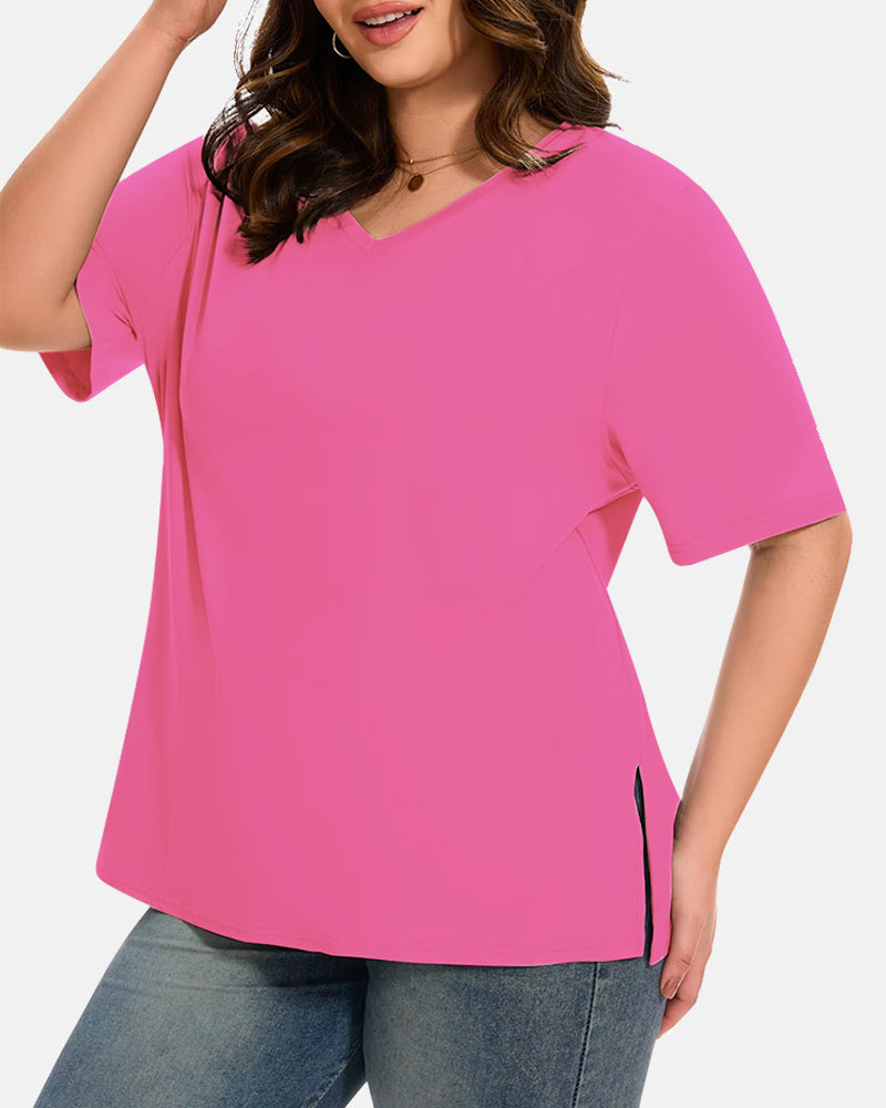 Dames T-Shirts Met V-Hals En Basic Mouw In Plus Size