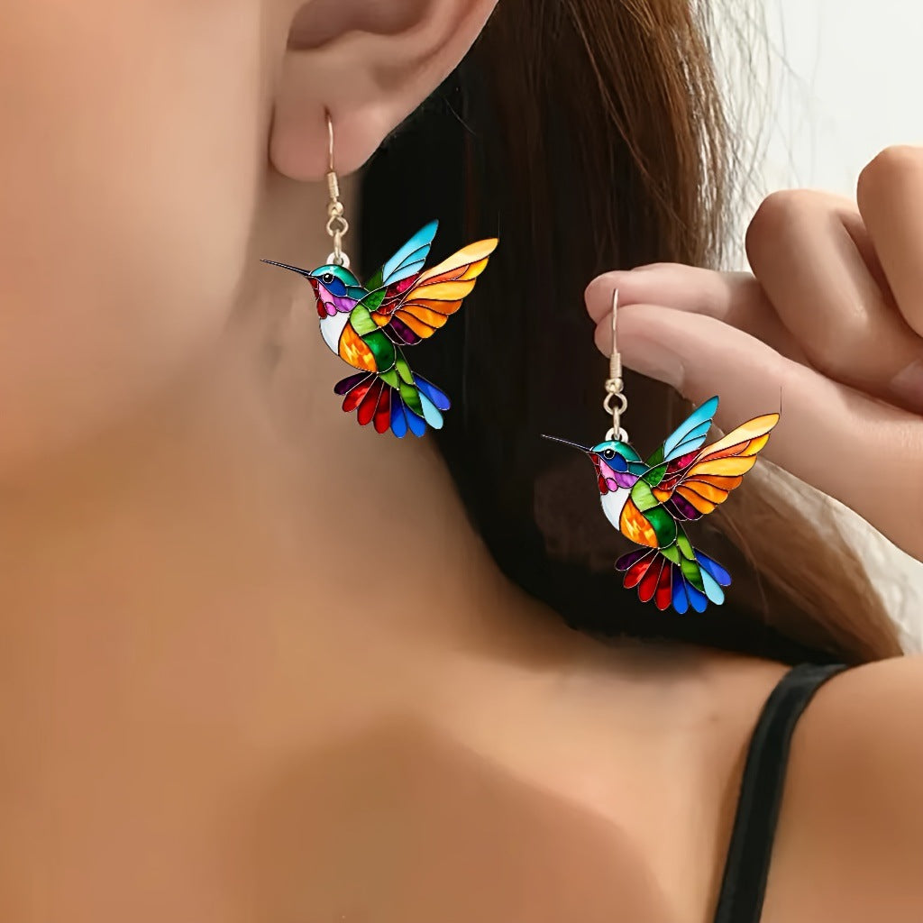 Kleurrijke Kolibrie Oorbellen – Vrolijke Dangle Sieraden met Vliegende Vogel