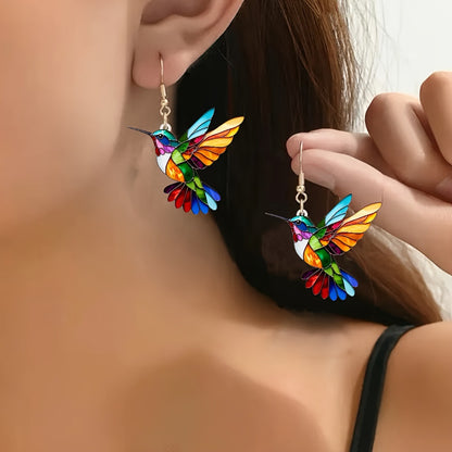 Kleurrijke Kolibrie Oorbellen – Vrolijke Dangle Sieraden met Vliegende Vogel