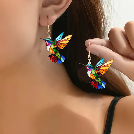 Kleurrijke Kolibrie Oorbellen – Vrolijke Dangle Sieraden met Vliegende Vogel