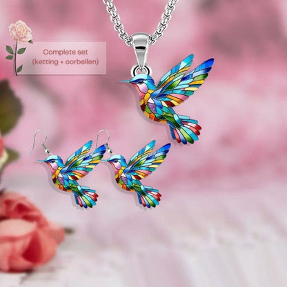 Kleurrijk Kolibrie Sieradenset – Ketting & Oorbellen (3-delig)