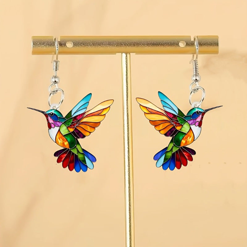 Kleurrijke Kolibrie Oorbellen – Vrolijke Dangle Sieraden met Vliegende Vogel