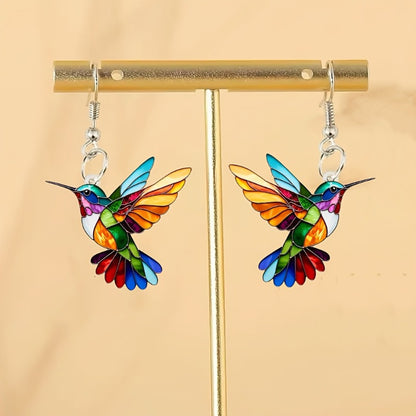 Kleurrijke Kolibrie Oorbellen – Vrolijke Dangle Sieraden met Vliegende Vogel