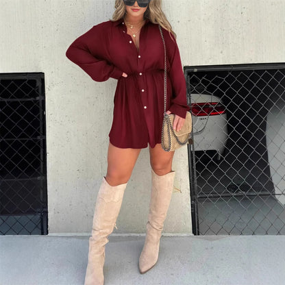 Cognac & Navy Shirt Dress – het tijdloze silhouet met moderne flair