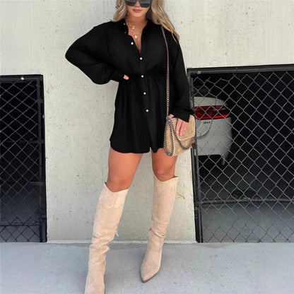 Cognac & Navy Shirt Dress – het tijdloze silhouet met moderne flair