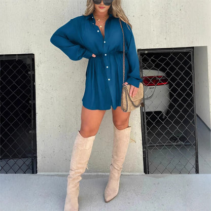 Cognac & Navy Shirt Dress – het tijdloze silhouet met moderne flair