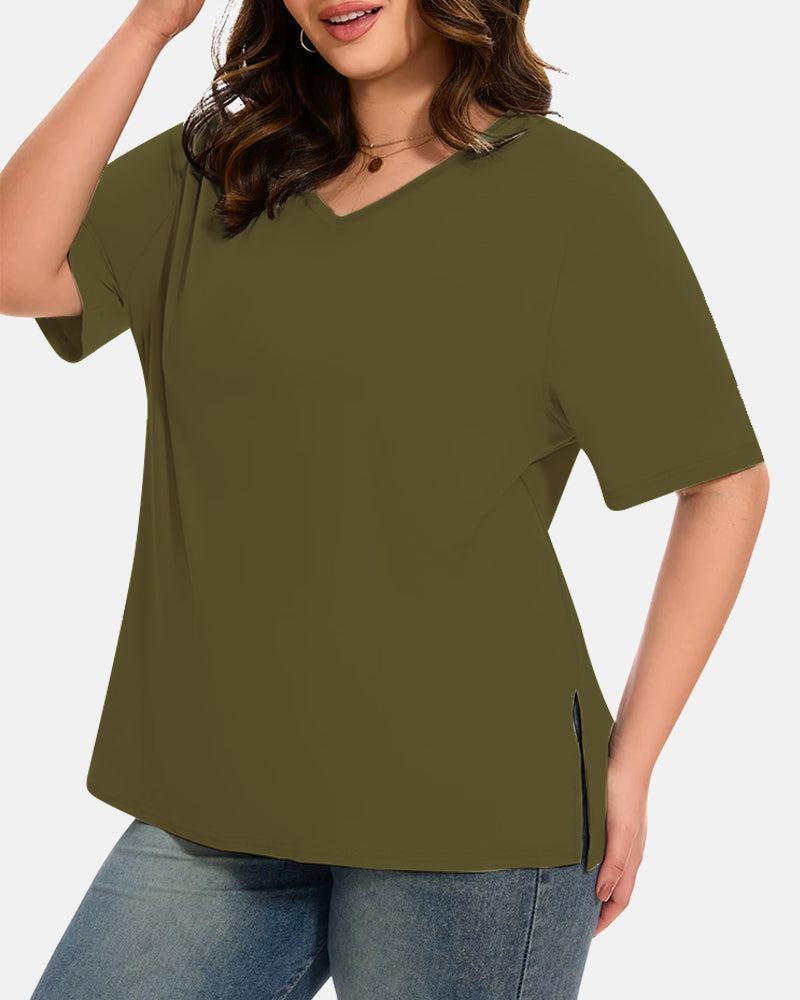 Dames T-Shirts Met V-Hals En Basic Mouw In Plus Size