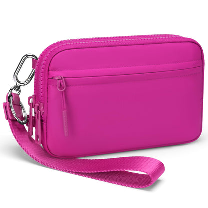 Gewatteerde nylon pols- en crossbody portemonneetas voor dames – kleine tas met 4 ritsvakken, RFID-bescherming en verstelbare schouderband