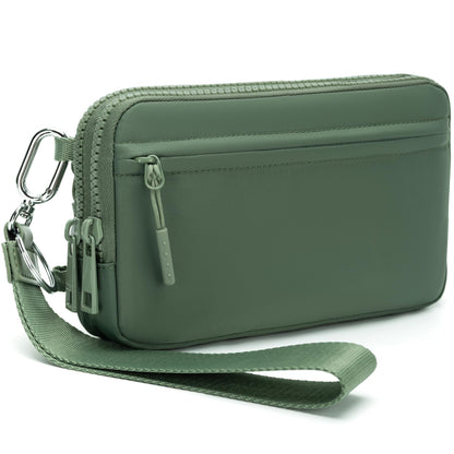 Gewatteerde nylon pols- en crossbody portemonneetas voor dames – kleine tas met 4 ritsvakken, RFID-bescherming en verstelbare schouderband