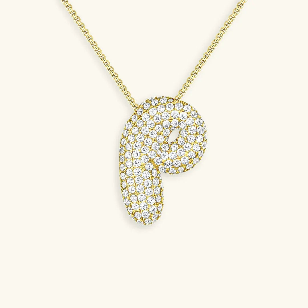 Ketting met diamant en initiaal in 'bubble'-stijl