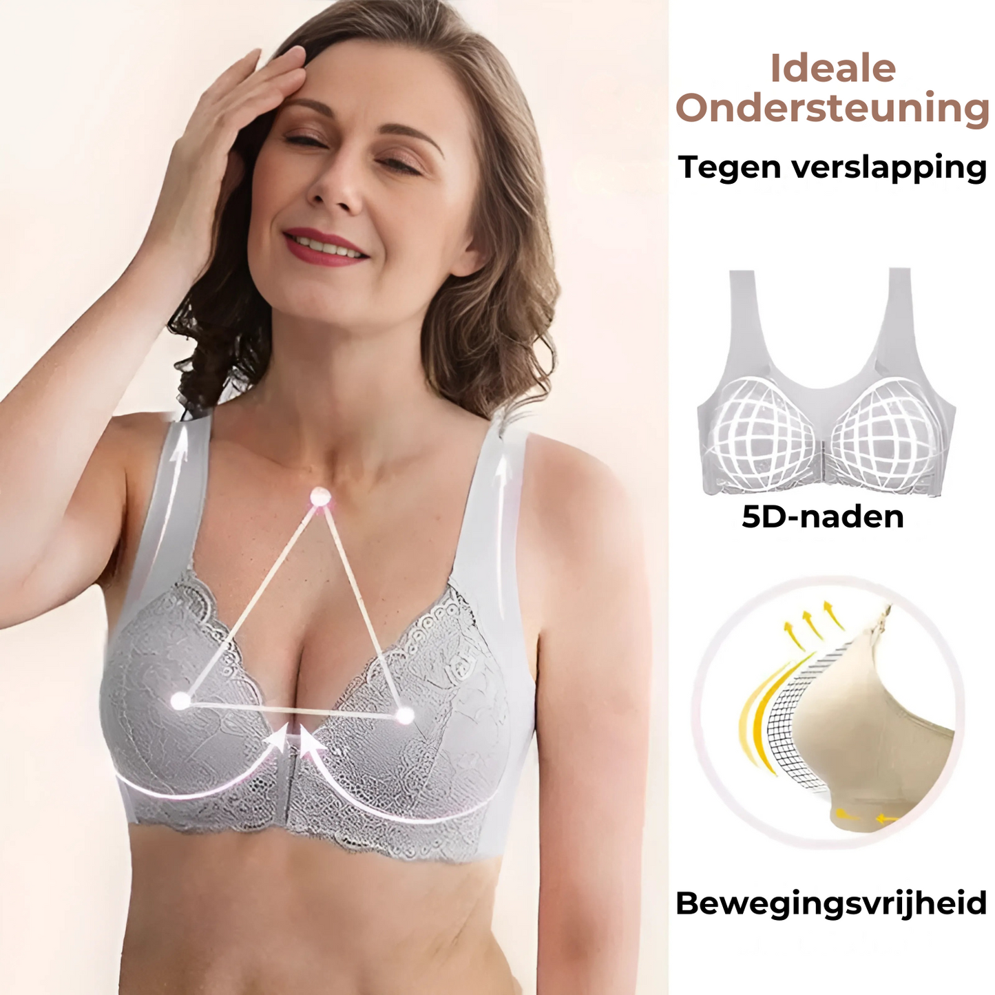 (SET VAN 3) Vormgevende Beha Zonder Beugel Met Sluiting Aan de Voorkant