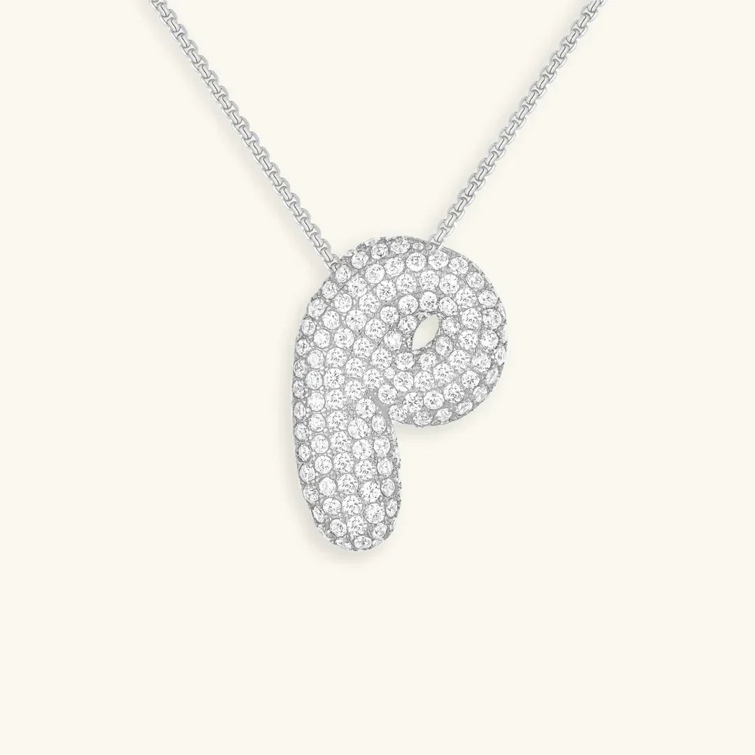 Ketting met diamant en initiaal in 'bubble'-stijl