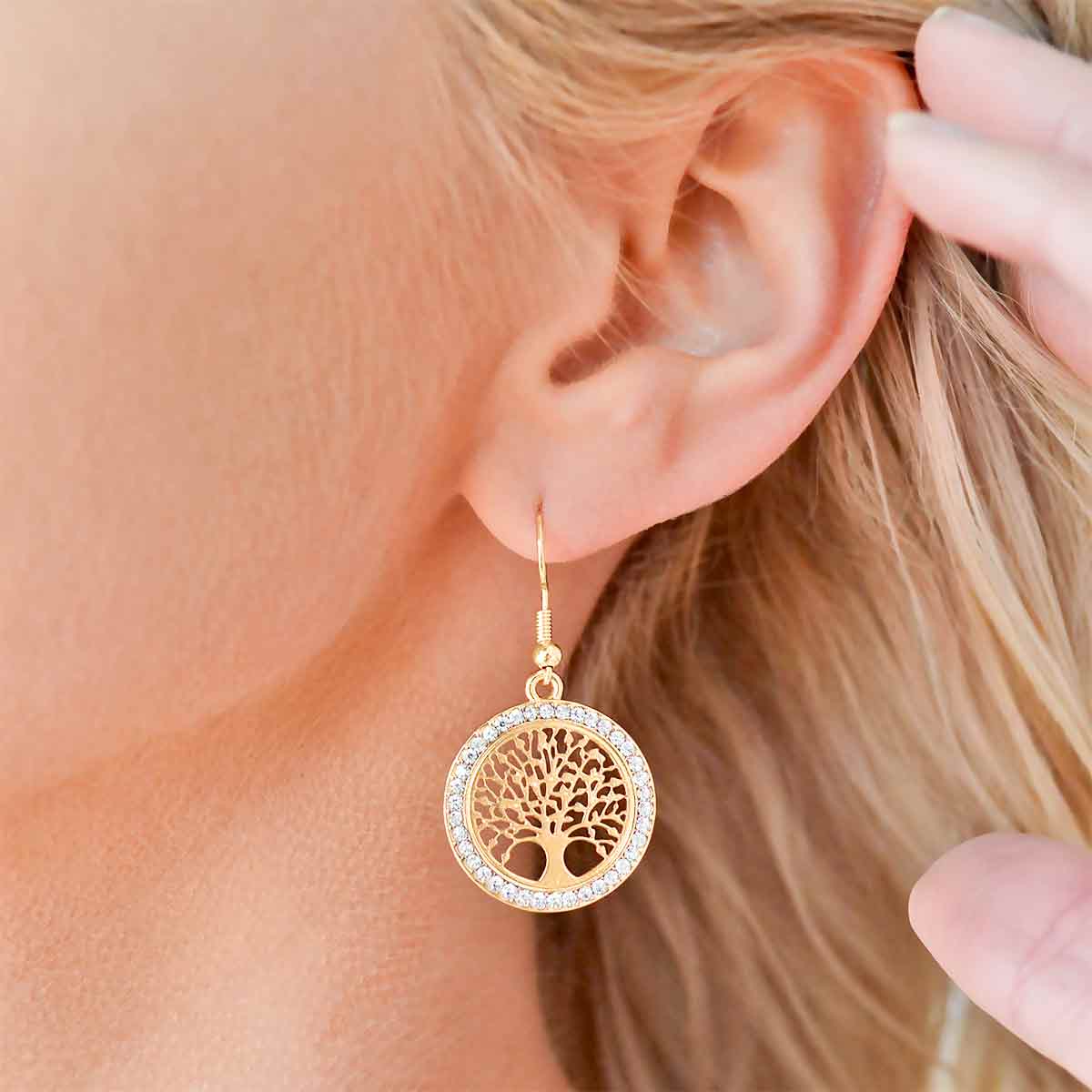 Boom des Levens Oorbellen – Verguld met Strass