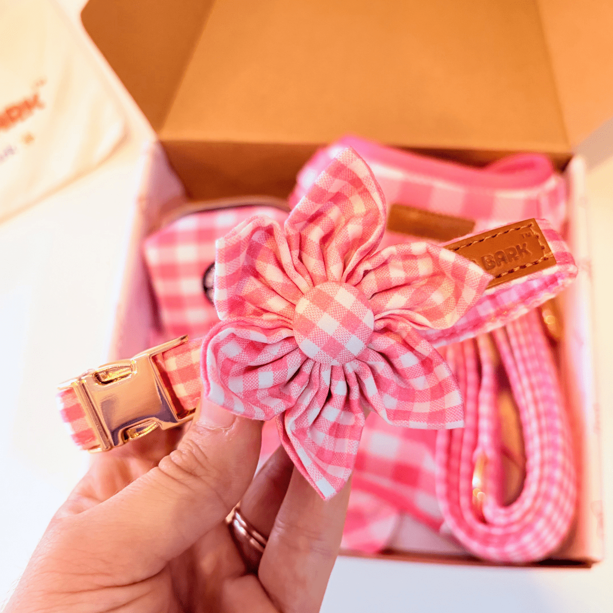 BloomPaws | Verstelbare Hondenhalsband - Roze gingham
