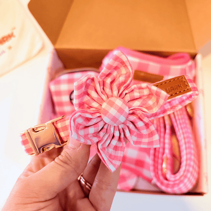 BloomPaws | Verstelbare Hondenhalsband - Roze gingham