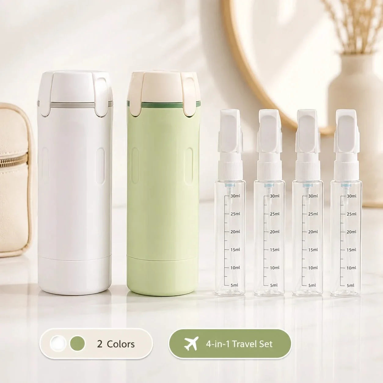 PourPod 4-in-1 doseerfles voor op reis