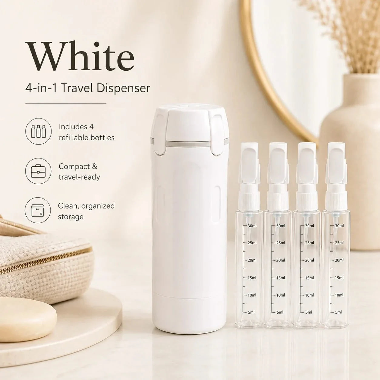 PourPod 4-in-1 doseerfles voor op reis