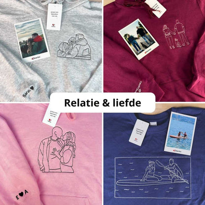 LijnLiefde | Geborduurde Hoodie met Jouw Foto – Handgetekend Portret & Premium Borduring
