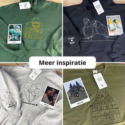 LijnLiefde | Geborduurde Hoodie met Jouw Foto – Handgetekend Portret & Premium Borduring