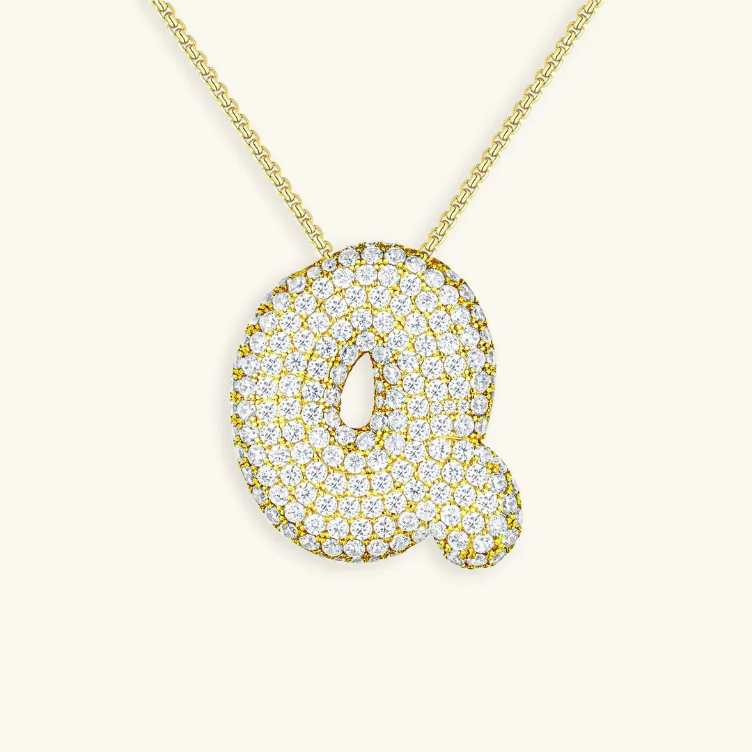 Ketting met diamant en initiaal in 'bubble'-stijl