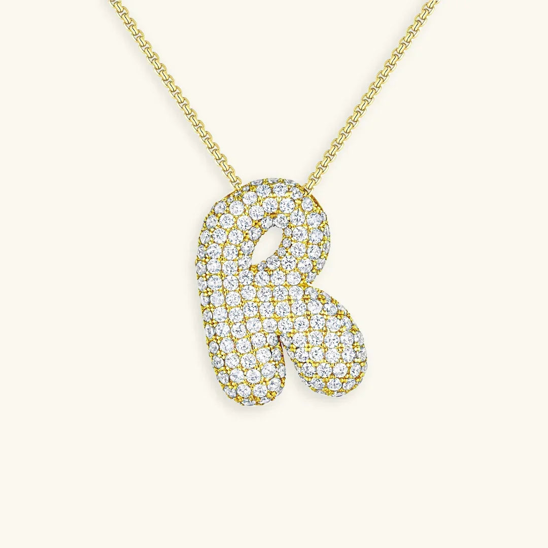 Ketting met diamant en initiaal in 'bubble'-stijl