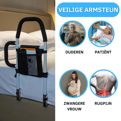 GripBuddy | Stevige Bedrail - Bedbeugel met Armsteun & Opbergvak voor Veilig In- en Uitstappen