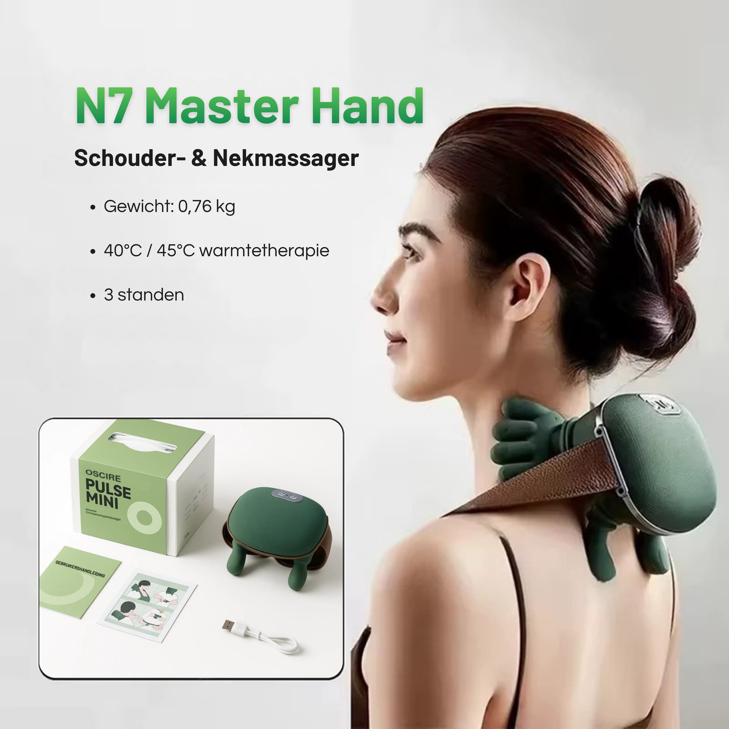 Pulse Mini Slimme Nek- en Schoudermassageapparaat met Warmtetherapie – Ideaal Cadeau voor Ontspanning