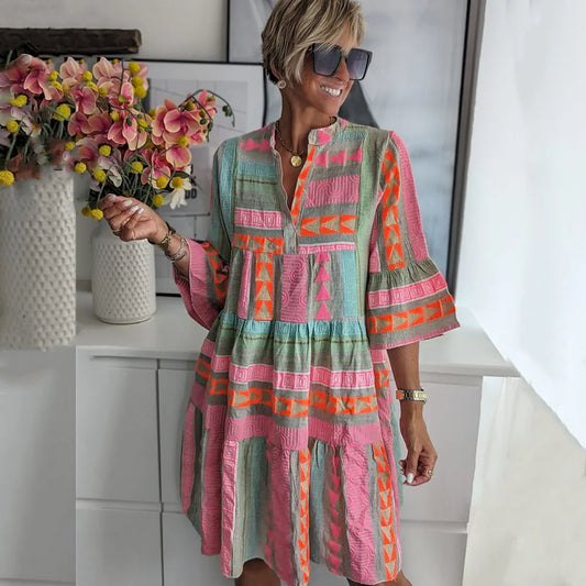Juliane – Boho Swingjurk met Volants