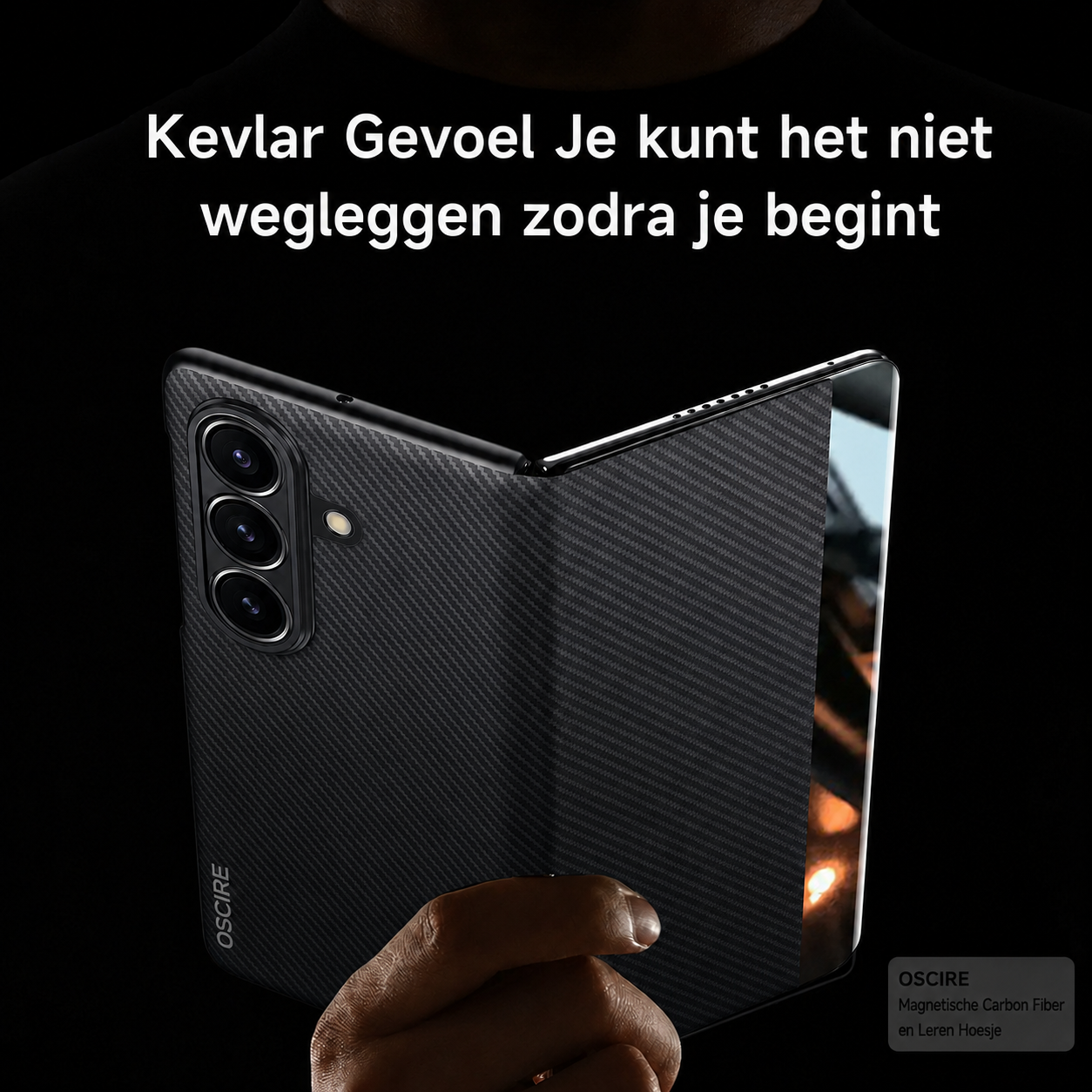 Galaxy Z Fold Magnetische Carbon FIber en Leren Hoesje