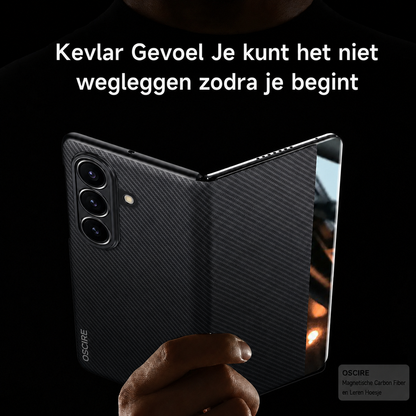 Galaxy Z Fold Magnetische Carbon FIber en Leren Hoesje