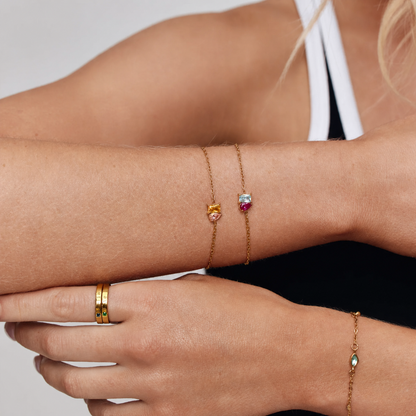Glimmeria | Persoonlijk armbandje met twee geboortestenen naar keuze