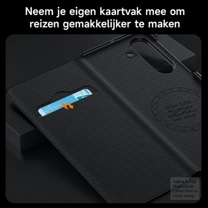 Galaxy Z Fold Magnetische Carbon FIber en Leren Hoesje