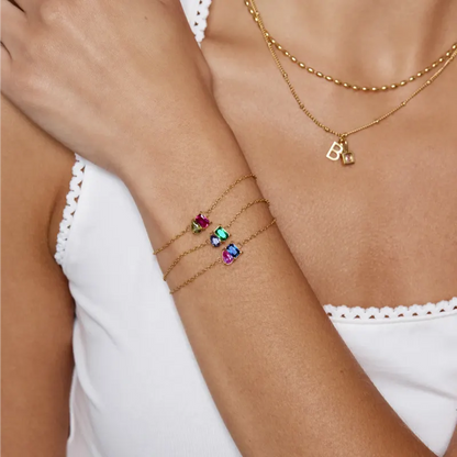 Glimmeria | Persoonlijk armbandje met twee geboortestenen naar keuze