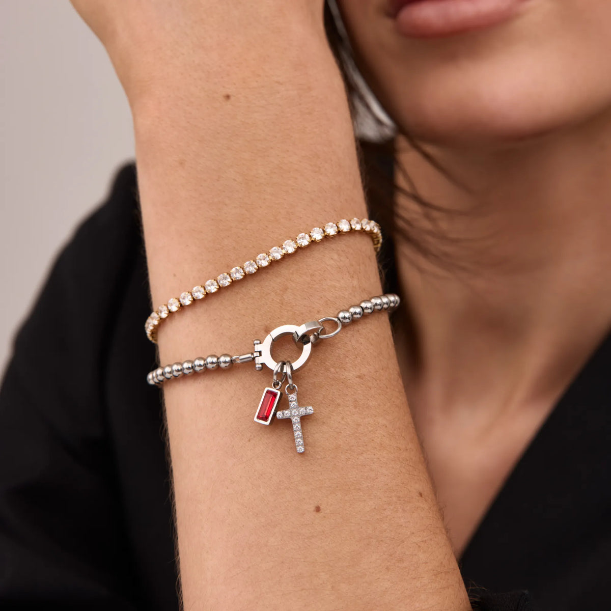 Luminara | Geboortesteen-kruisarmband