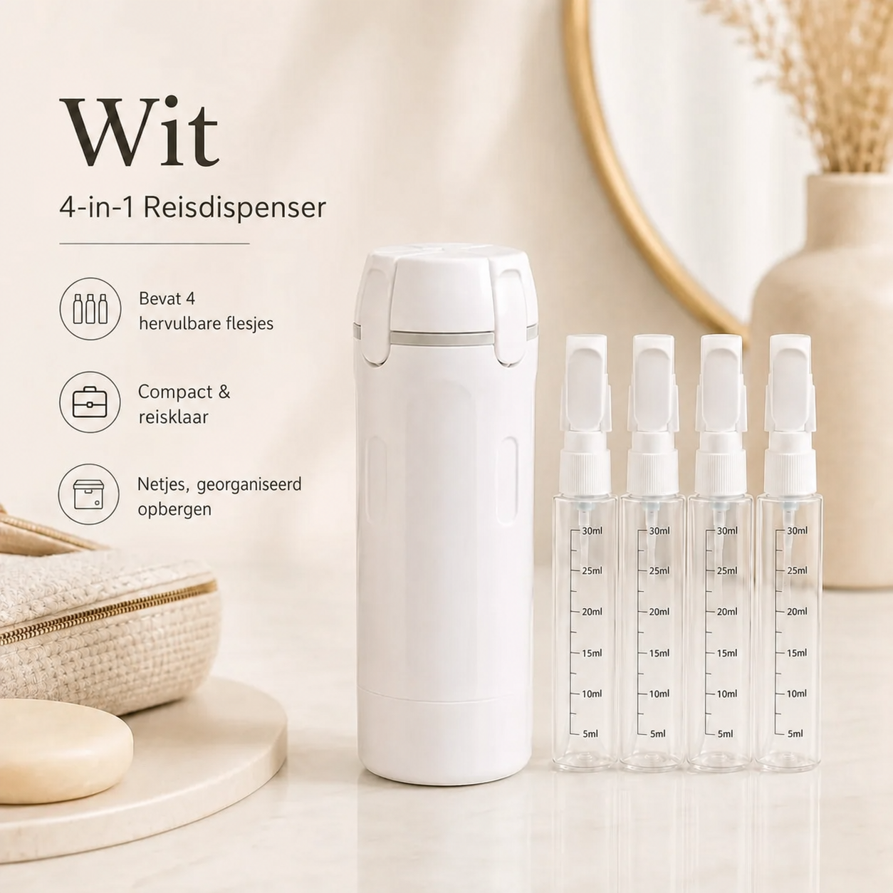 PourPod 4-in-1 doseerfles voor op reis
