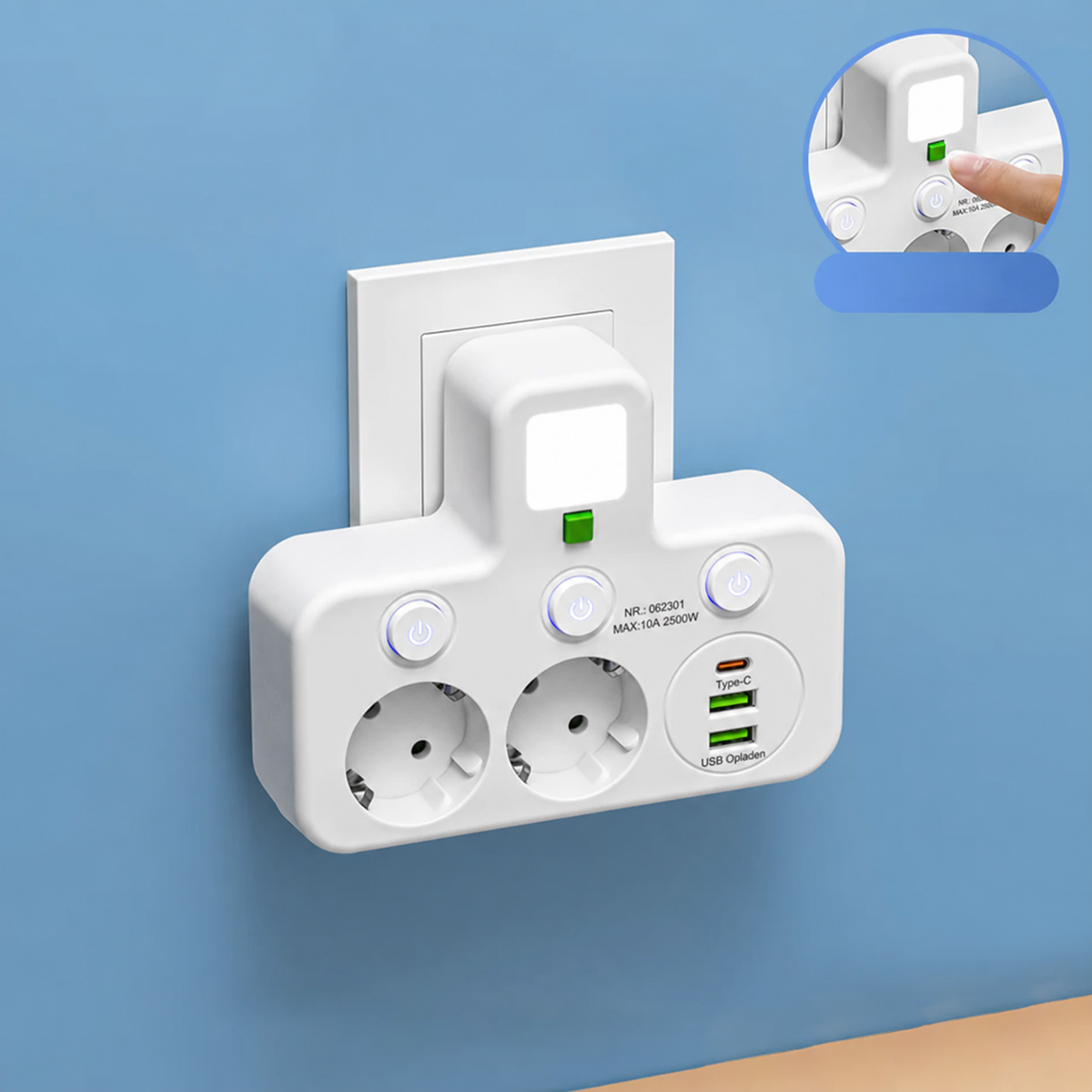 PowerHub | Wandstekker met 4 stopcontacten