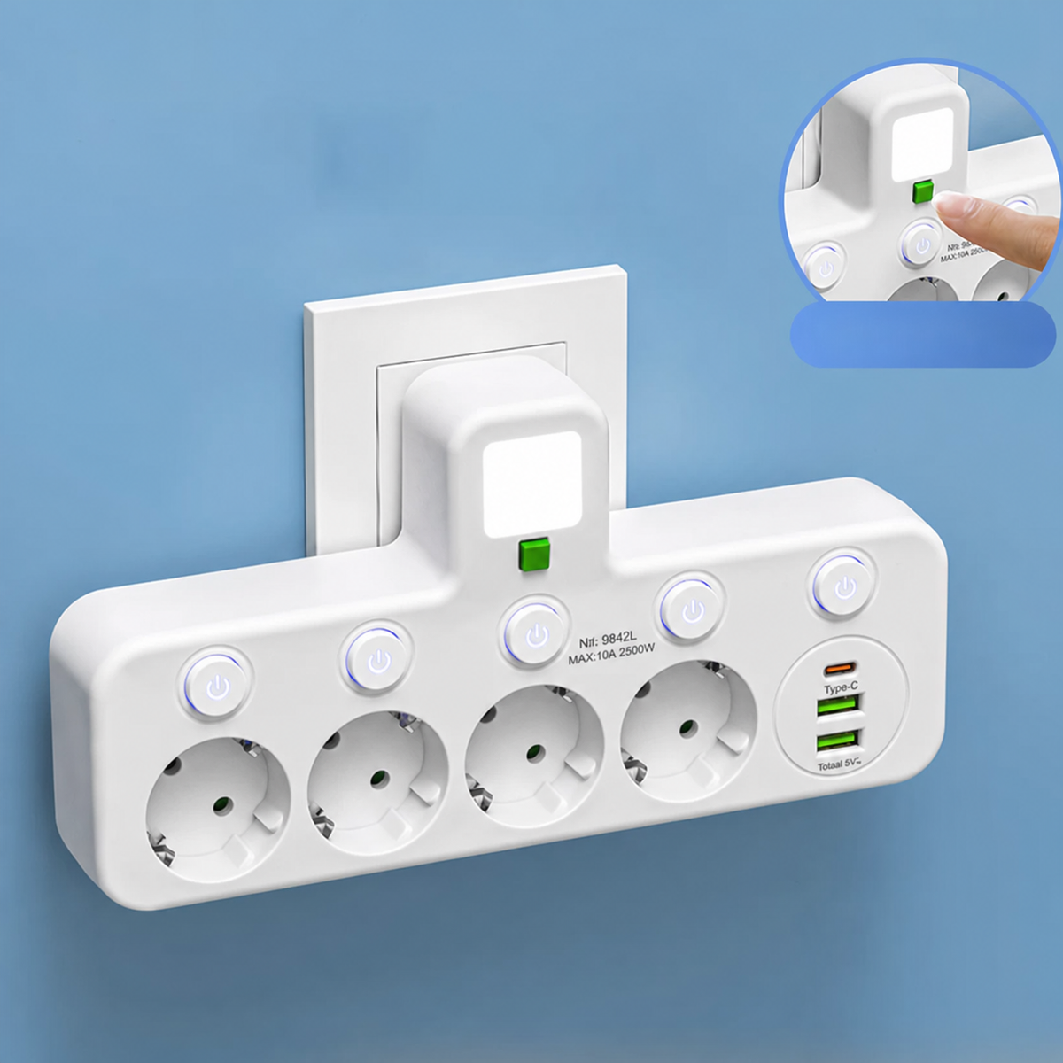 PowerHub | Wandstekker met 4 stopcontacten