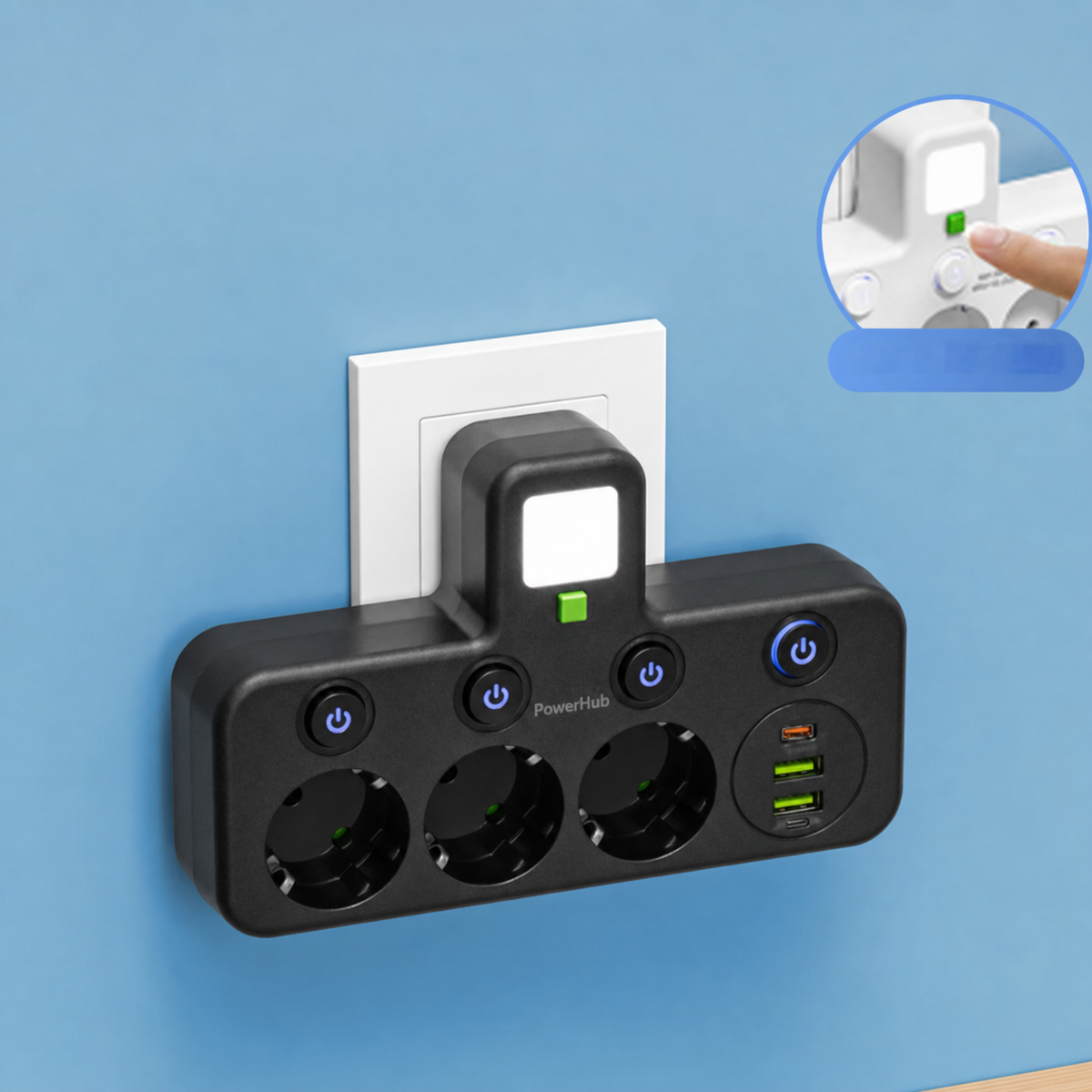 PowerHub | Wandstekker met 4 stopcontacten
