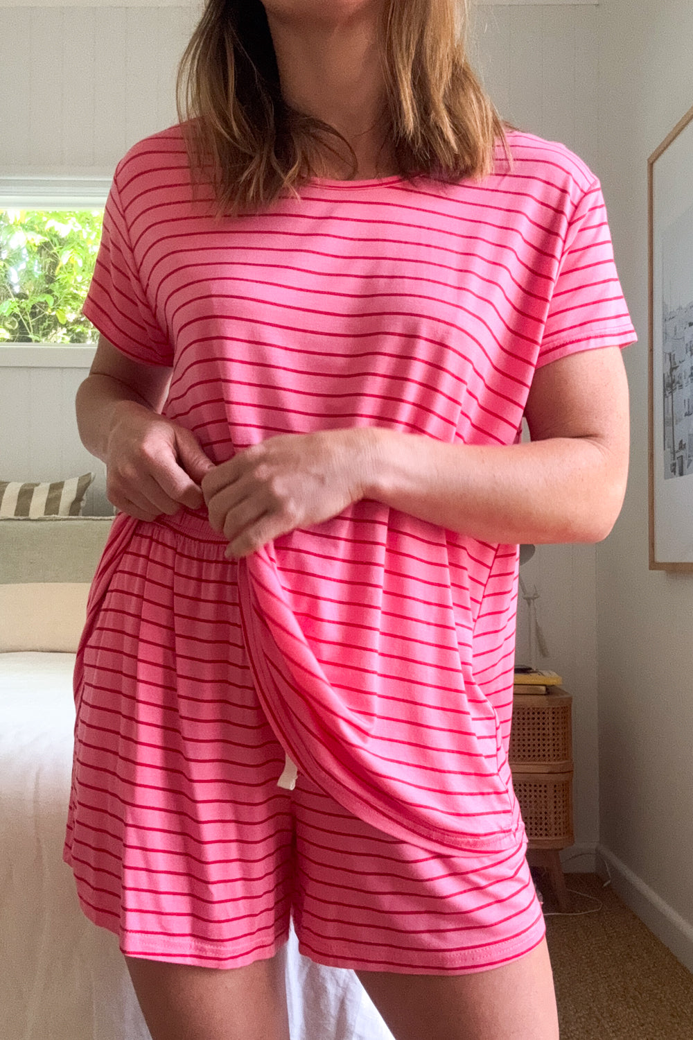 SoftEase | Ultracomfortabele Lounge & Slaap Set - Roze Rode Strepen