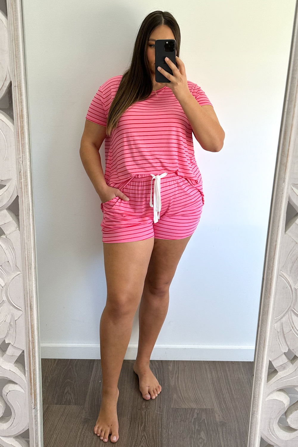 SoftEase | Ultracomfortabele Lounge & Slaap Set - Roze Rode Strepen