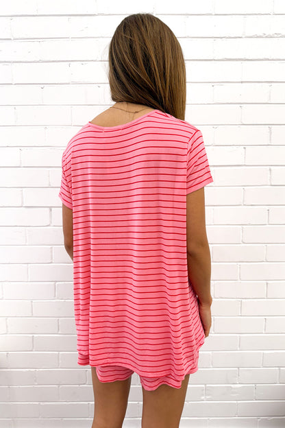SoftEase | Ultracomfortabele Lounge & Slaap Set - Roze Rode Strepen